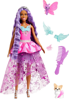 Two fantastical pets, butterfly and tutu puppy, add companionship.