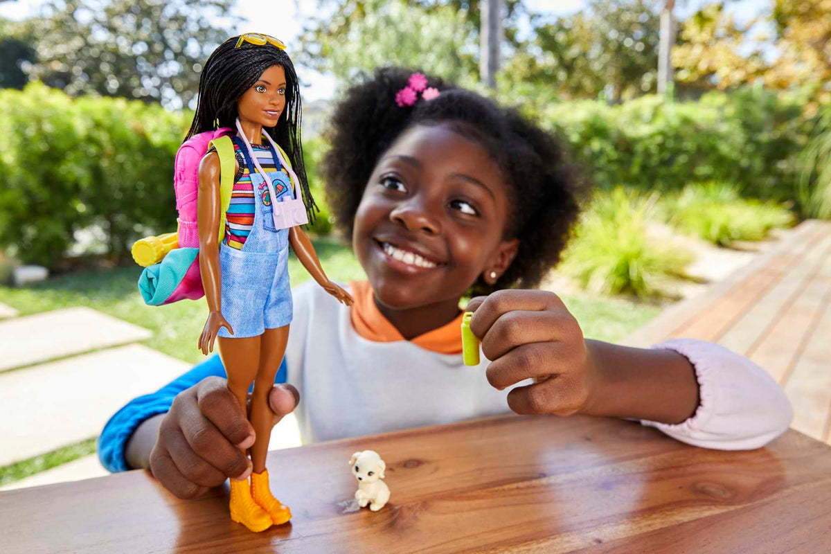 Barbie camping backpack with gear supports organized pretend hiking