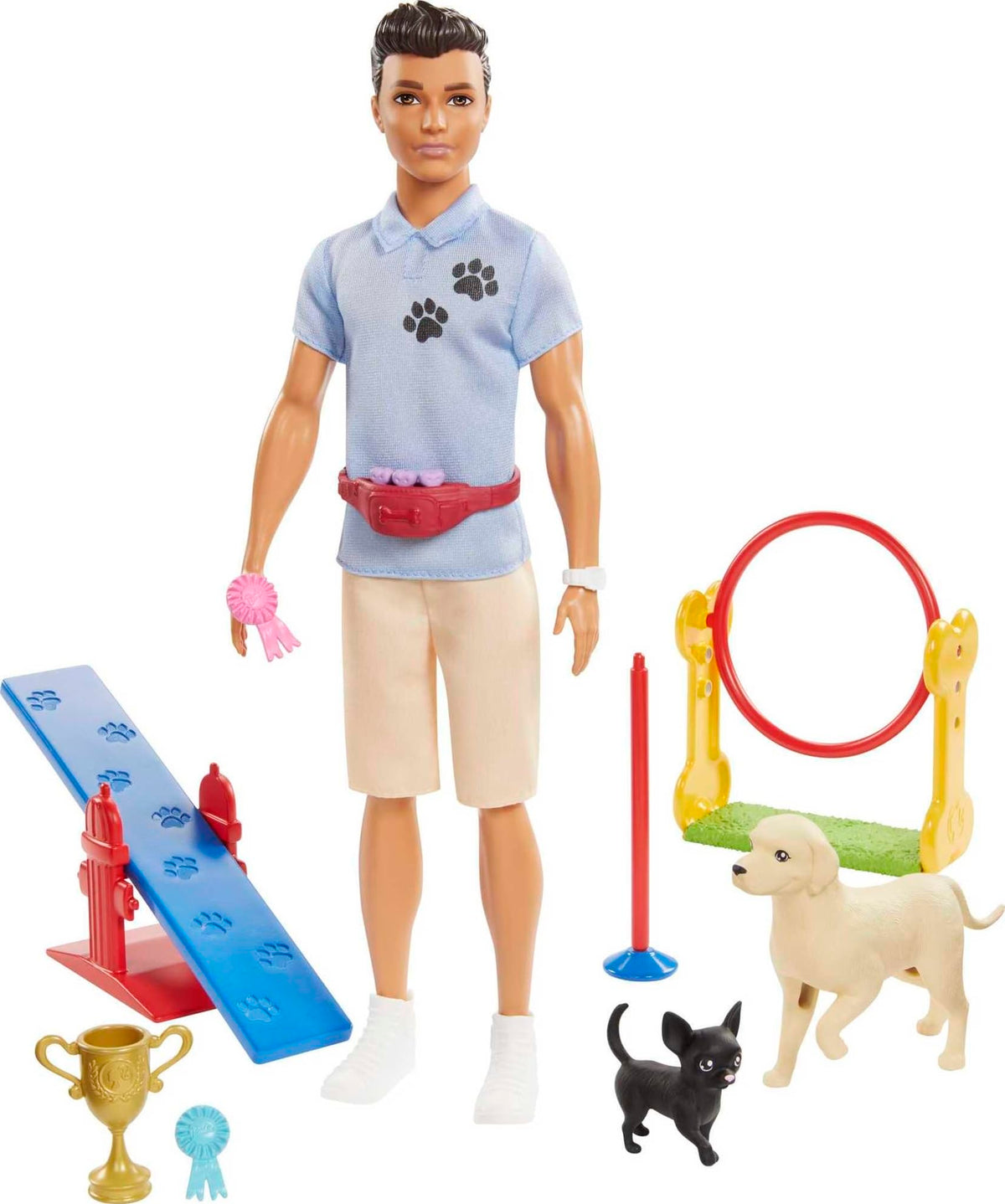 Barbie Careers Playset: Ken Dog Trainer doll with training accessories for imaginative dog training play.