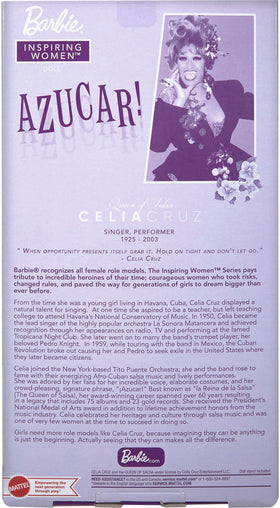 Barbie Celia Cruz certificate of authenticity confirms its collectible status.