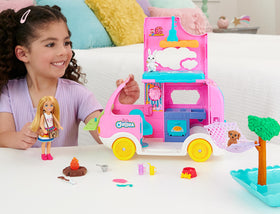 Barbie Chelsea dining space via dashboard flip for cozy meals on trips.