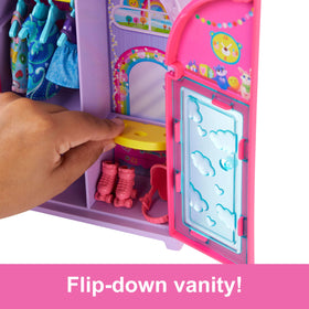 Barbie Chelsea accessories set includes helmet, sunglasses, and slippers for creative styling.