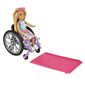 Barbie Chelsea doll with ramp supports inclusive storytelling and accessible pretend play.