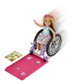Barbie Chelsea doll comes with removable skirt printed with a playful pattern.