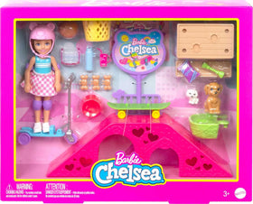 Barbie Chelsea doll uses safety gear for safe pretend skating.