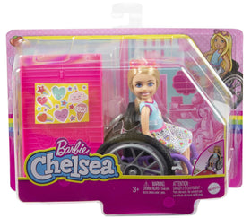 Barbie Chelsea doll wears white sneakers and heart-shaped sunglasses for stylish pretend play.