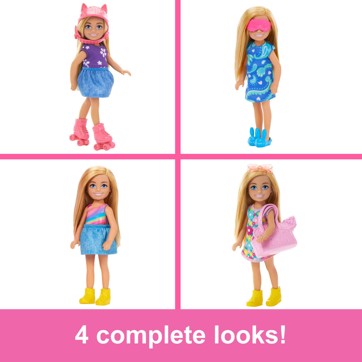 Barbie Chelsea outfits for four looks, kids can mix and match.