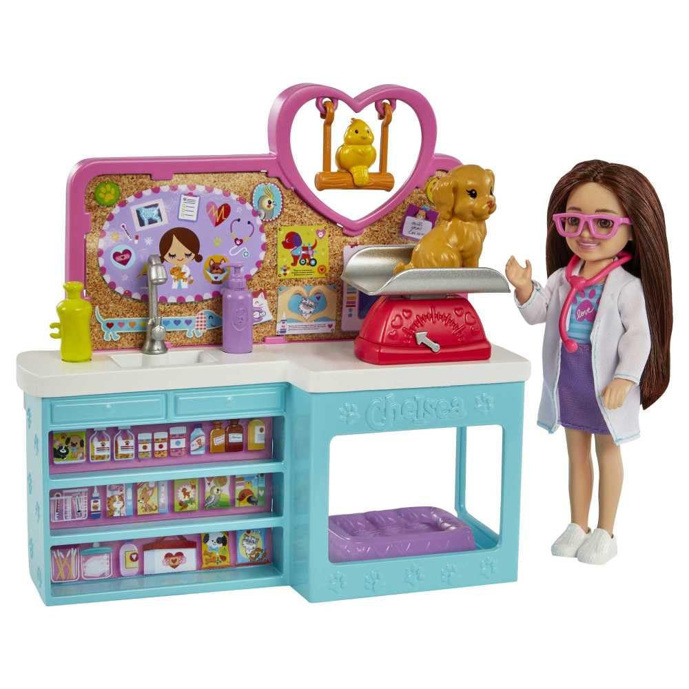 Barbie Chelsea with stethoscope for pretend pet examinations