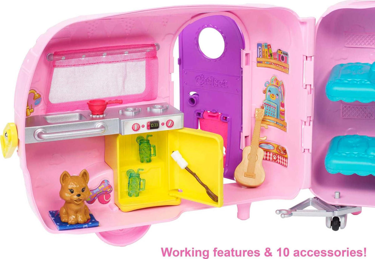 Barbie Club Chelsea puppy joins adventures on camping trips