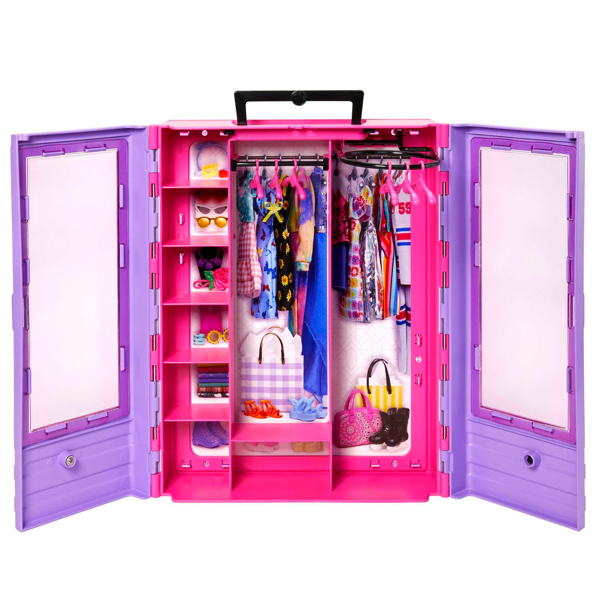 Barbie closet fold-out rack for easy dress-up changes
