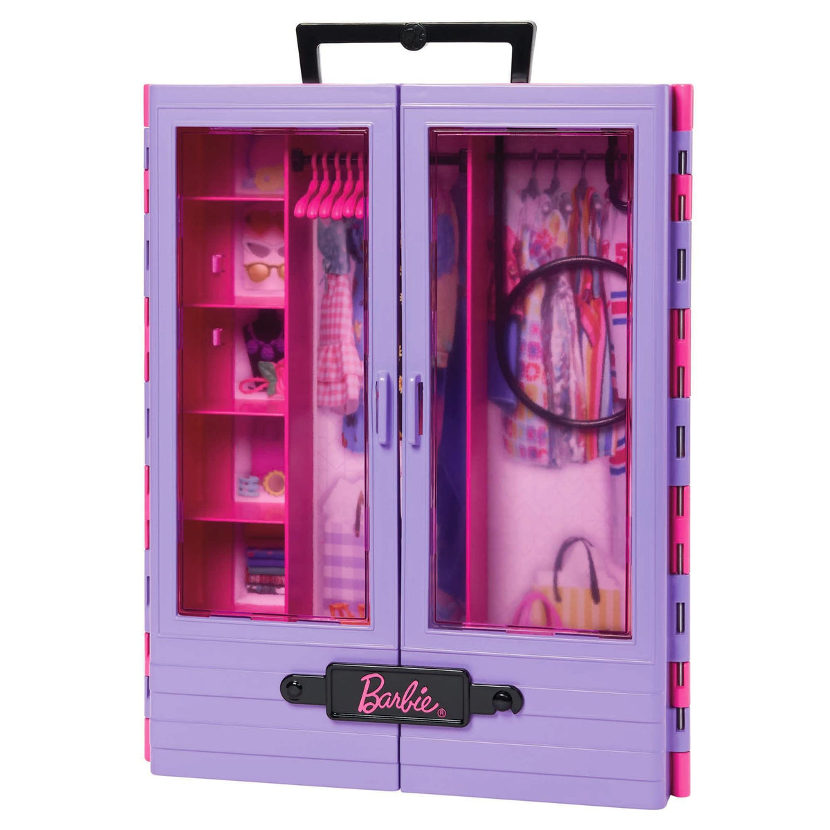 Barbie closet includes hangers and accessories for quick looks
