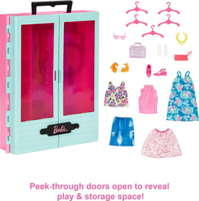 Barbie closet playset hanging rack keeps looks organized for quick changes.