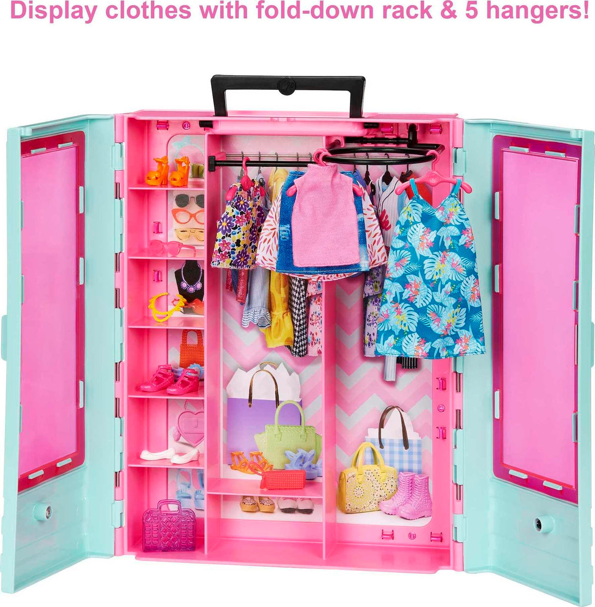 Barbie closet playset includes three outfits for endless storytelling options.