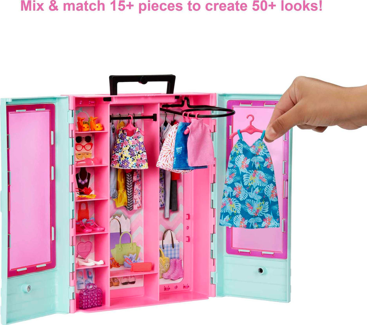 Barbie closet playset translucent doors reveal outfits for imaginative reveals.