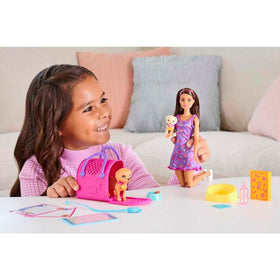 Barbie color-change feature on puppy face enhances interactive feeding routines.