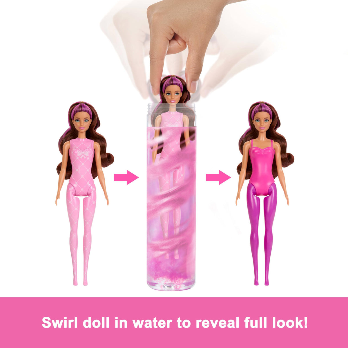 Barbie Color Reveal doll bow brush completes festive styling sessions.