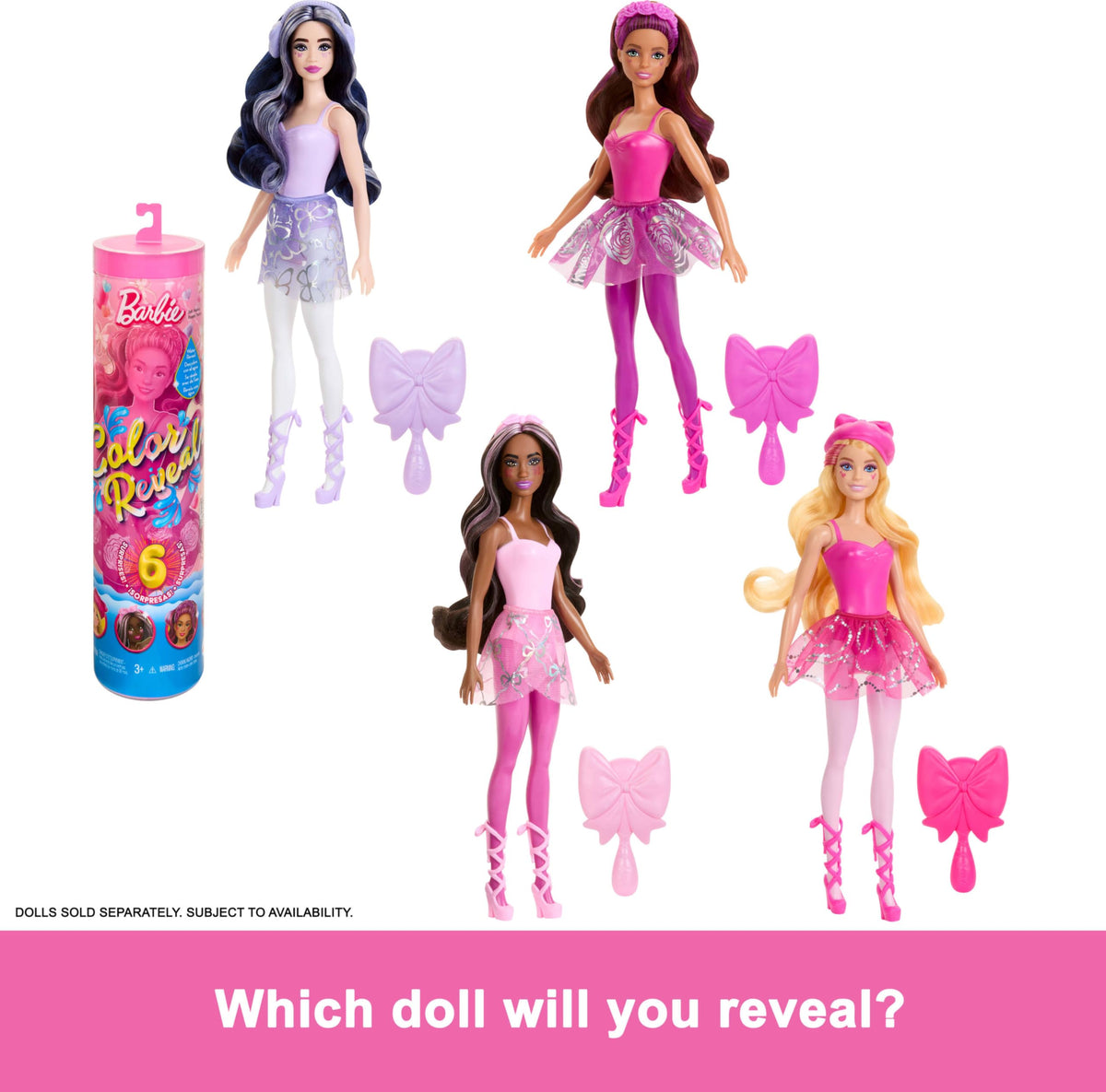Barbie Color Reveal doll lace-up shoes support graceful pretend-dance routines.