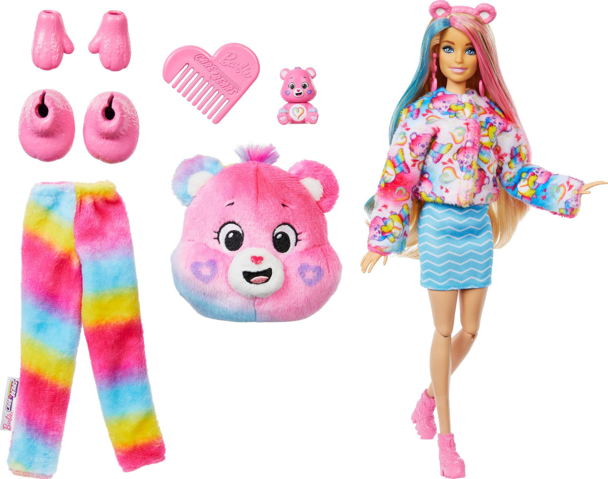 Barbie Cutie Reveal Care Bears fleece jacket and mini bed transform playtime scenes