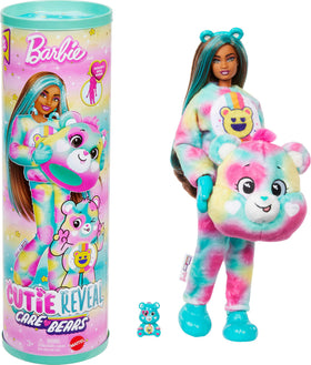 Barbie Cutie Reveal Care Bears Good Vibes Bear costume showcases plush fashion play.