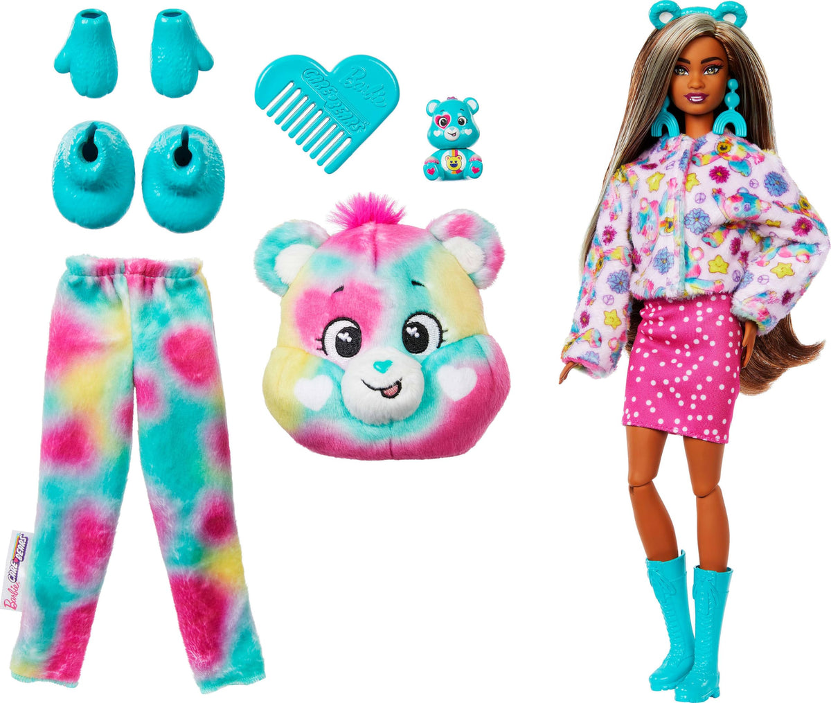 Barbie Cutie Reveal Care Bears color-change face invites magical play moments.