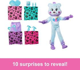 Close-up of the plush-costume for Barbie Cutie Reveal Care Bears with color-change features on the face