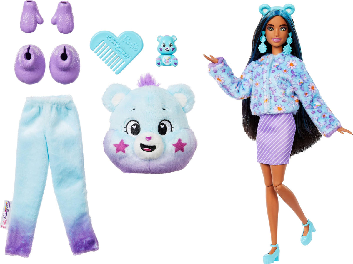 Barbie Cutie Reveal Care Bears shoes and sponge-comb complete the fashion set