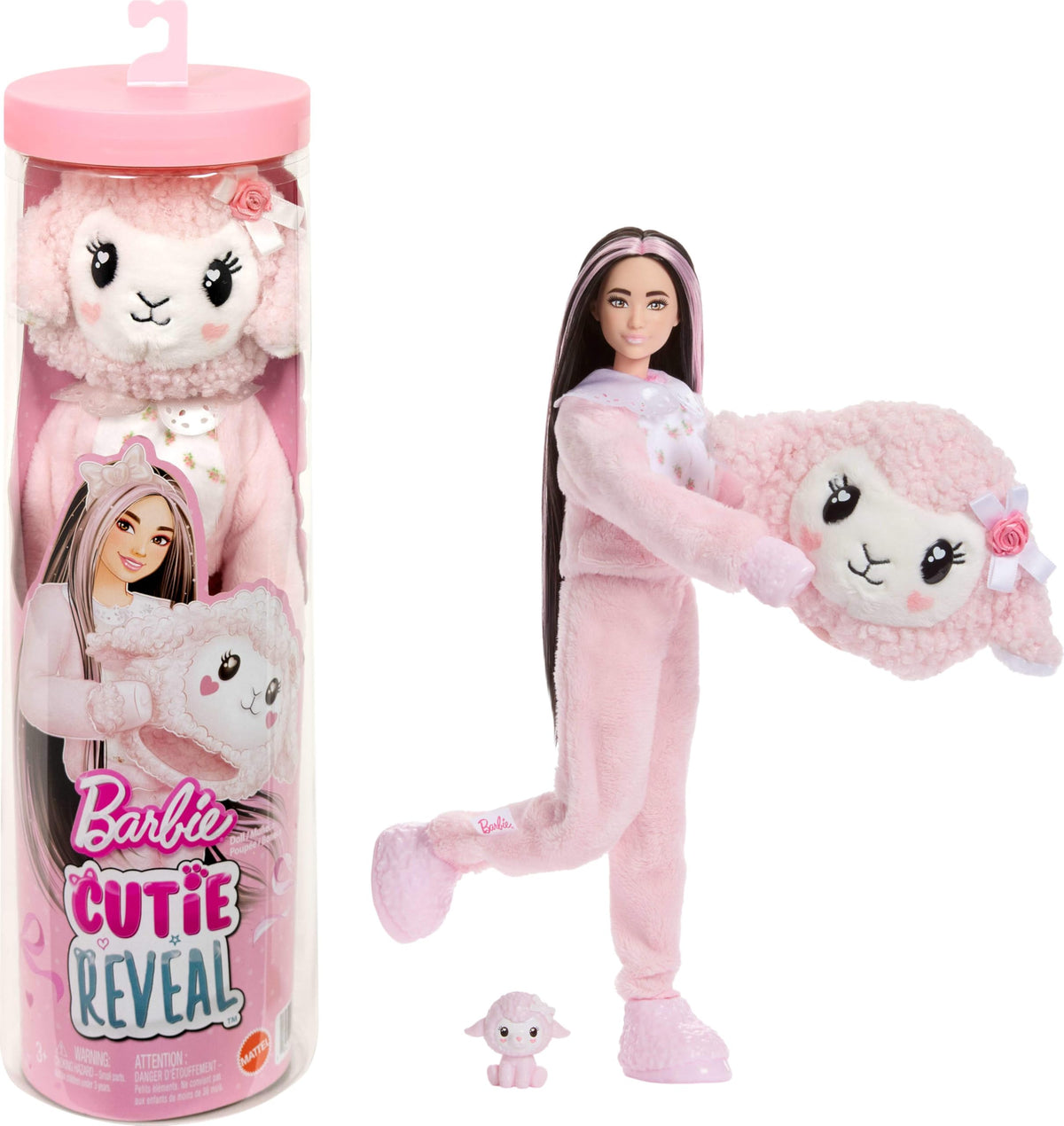 Barbie Cutie Reveal Cuddly Lamb doll with pastel plush and accessories for imaginative play