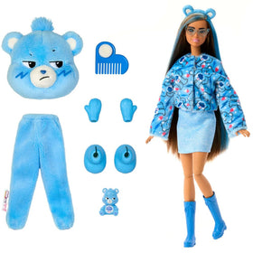 Barbie Cutie Reveal doll revealed with long brown hair streaked blue and twinkle-shine eyes