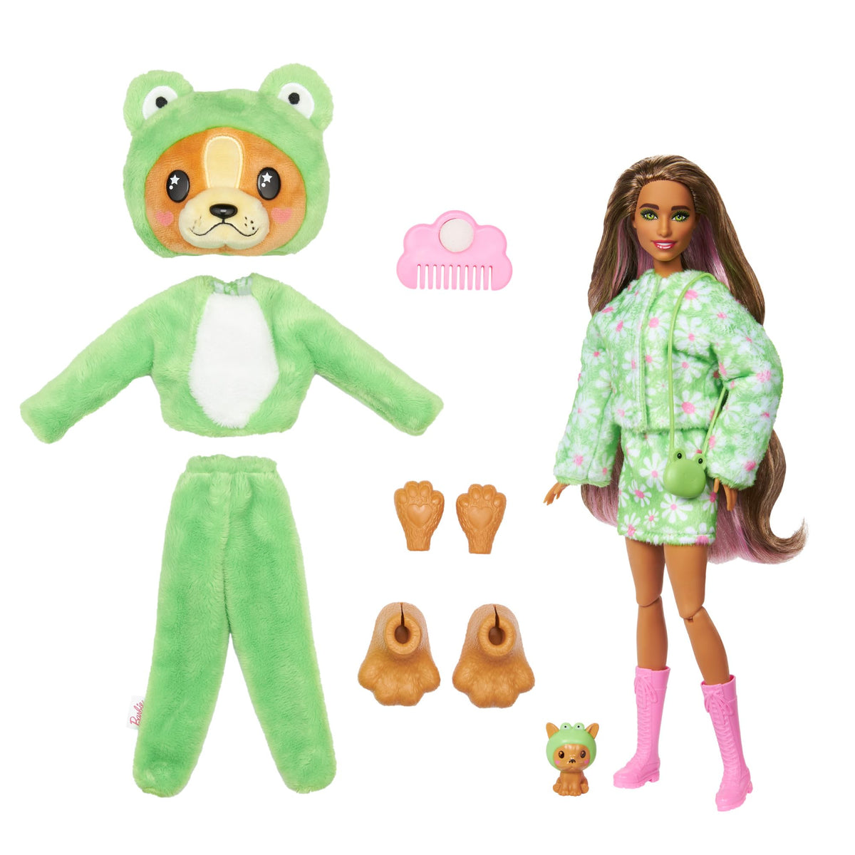Barbie Cutie Reveal fleece jacket and pet bed transformation.