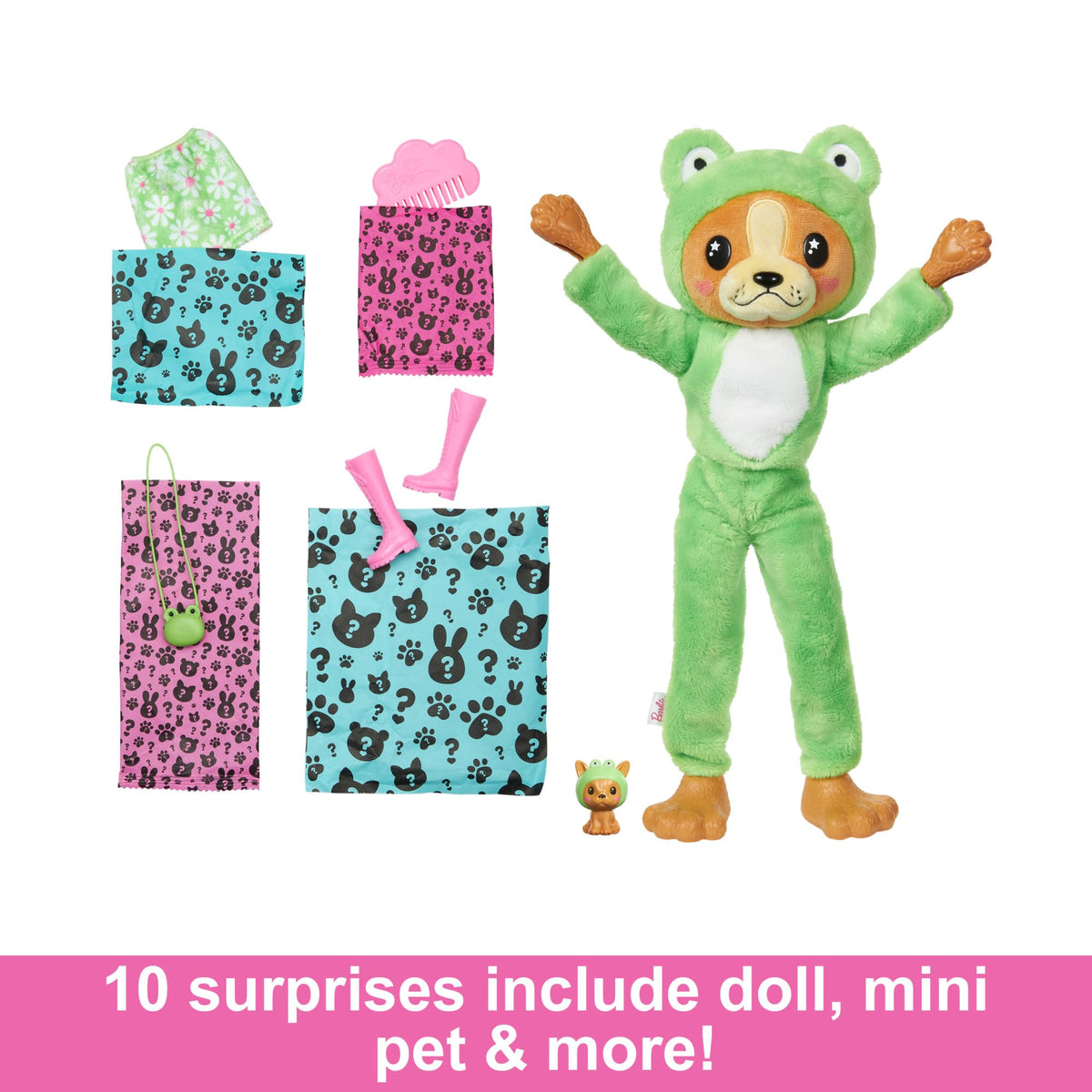 Barbie Cutie Reveal teddy bear in dolphin costume offers cozy storytelling.