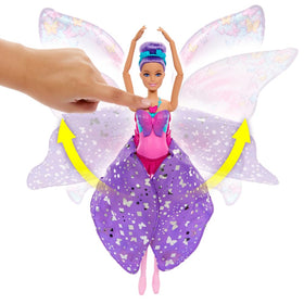 Barbie purple bun headband complements the butterfly look
