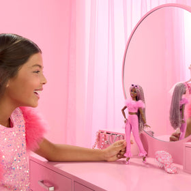 Barbie Deluxe Style Doll 4 showing pink and brown braids for storytelling fashion moments.