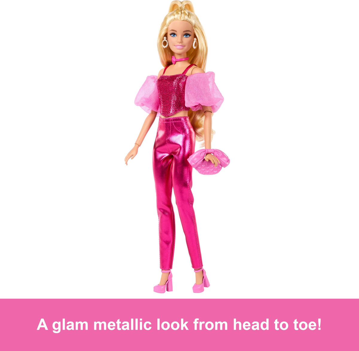 Barbie Deluxe Style Doll half-up hairstyle pairs with statement earrings.