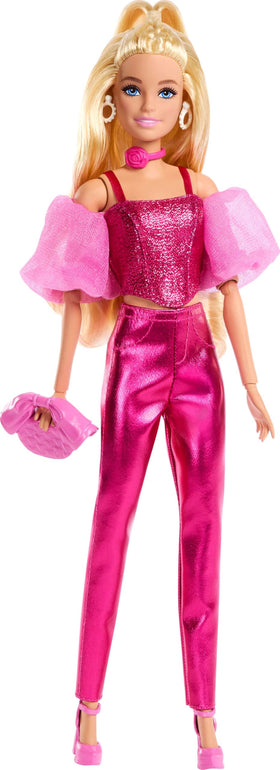 Barbie Deluxe Style Doll in metallic pink outfit for chic play and display.