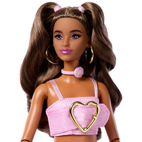Barbie Deluxe Style doll with rose-print flare jeans for vibrant storytelling