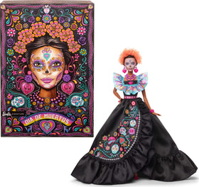 Barbie Día De Muertos 2024 black dress with blue bodice for collectible display