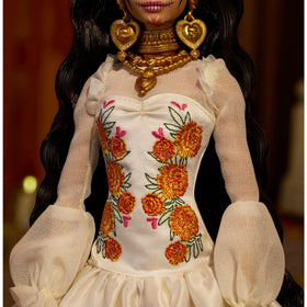 Barbie Dia de Muertos doll with skull-face makeup, a vibrant centerpiece for décor.