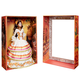 Barbie Dia de Muertos doll includes stand and Certificate of Authenticity for display.