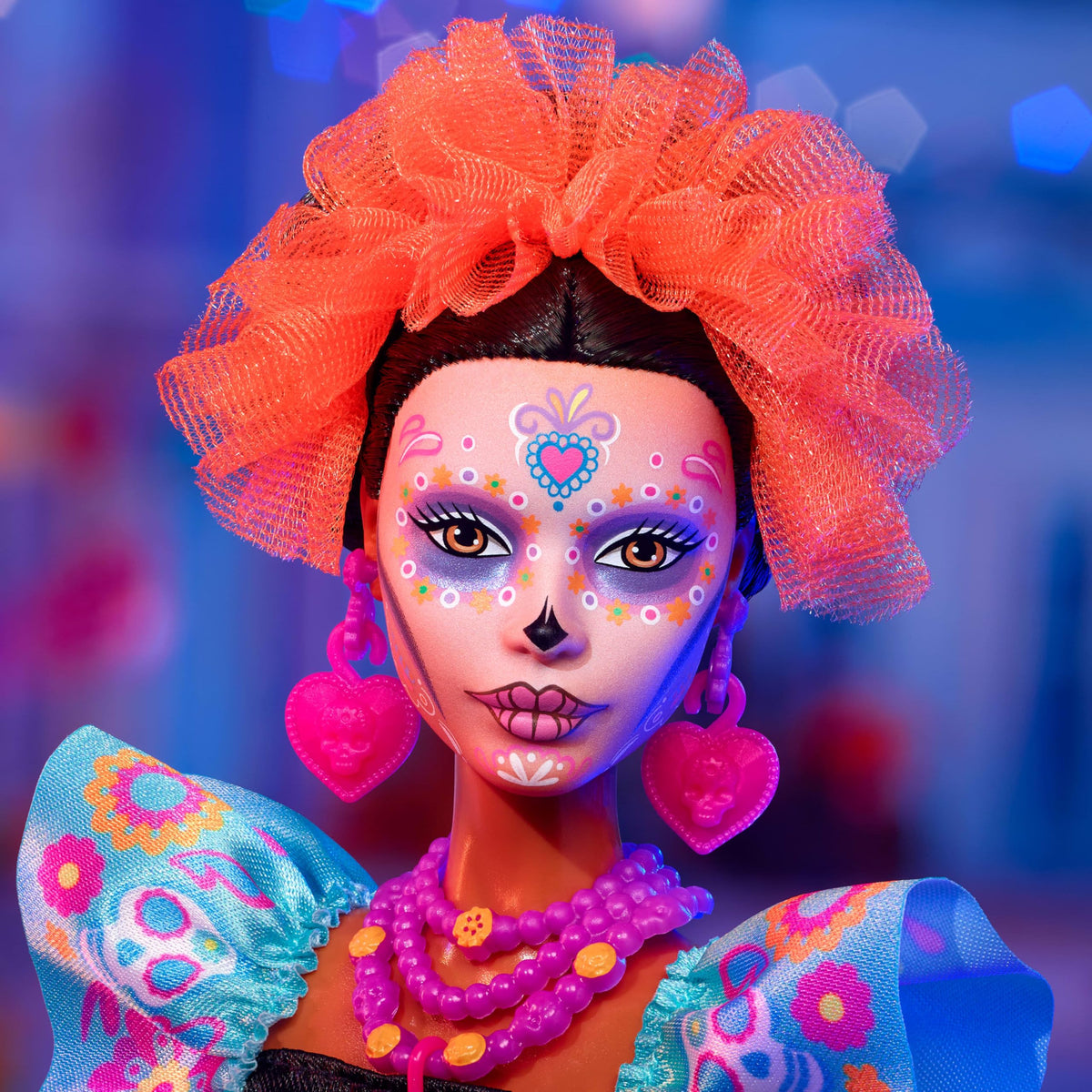 Barbie embroidered print of bones and sugar skulls adds festive flair