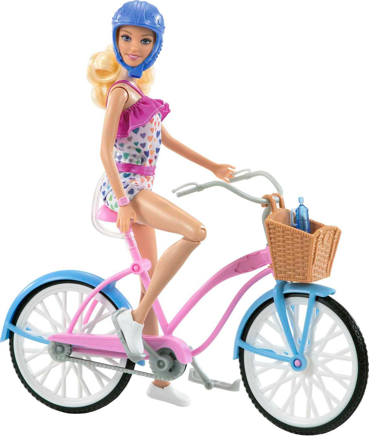 Barbie doll and bike playset featuring a posable doll for storytelling adventures.