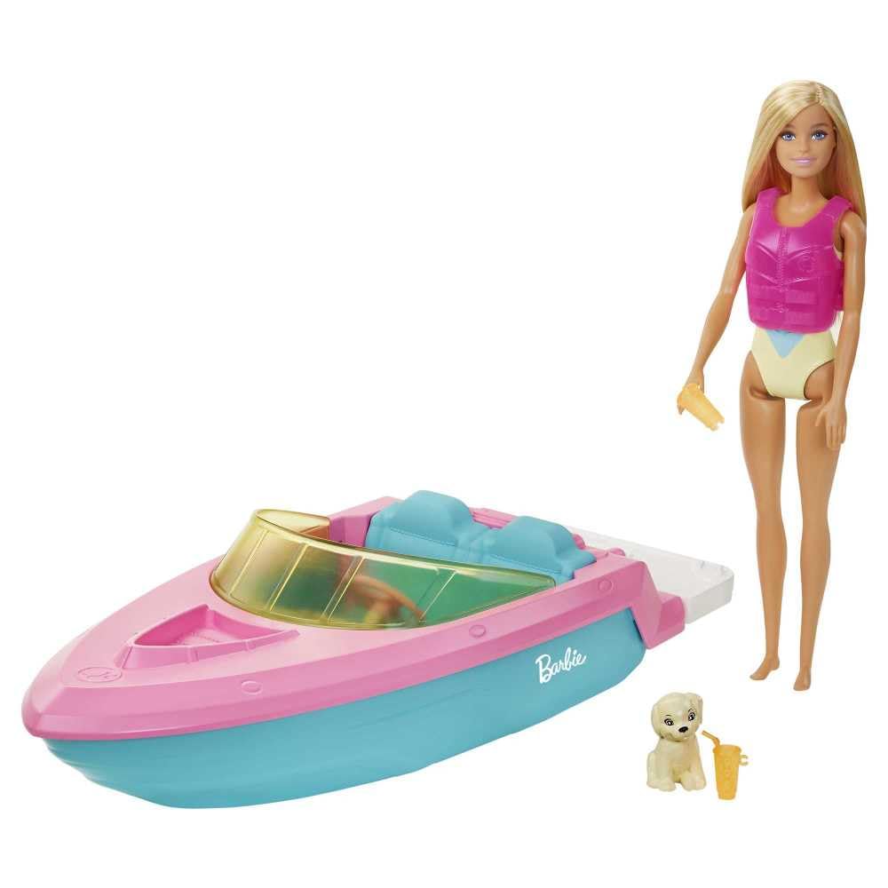 Barbie playset with puppy seat on bow for adventurous pretend play