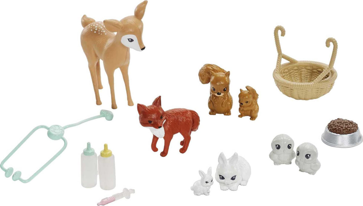 Barbie Vet Doll stethoscope and feeding bowl enable pretend medical routines