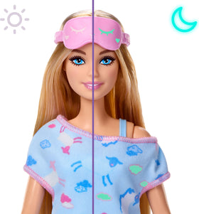 Barbie Party Unboxed doll in pajama dress ready for bedtime stories.