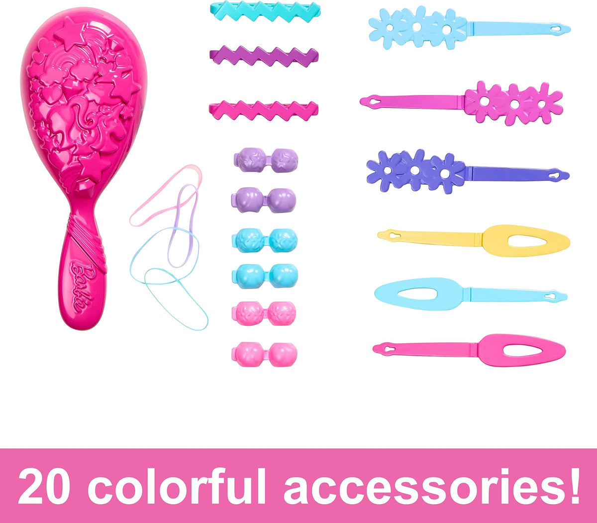 Barbie Styling Head barrettes and beads decorate hair.