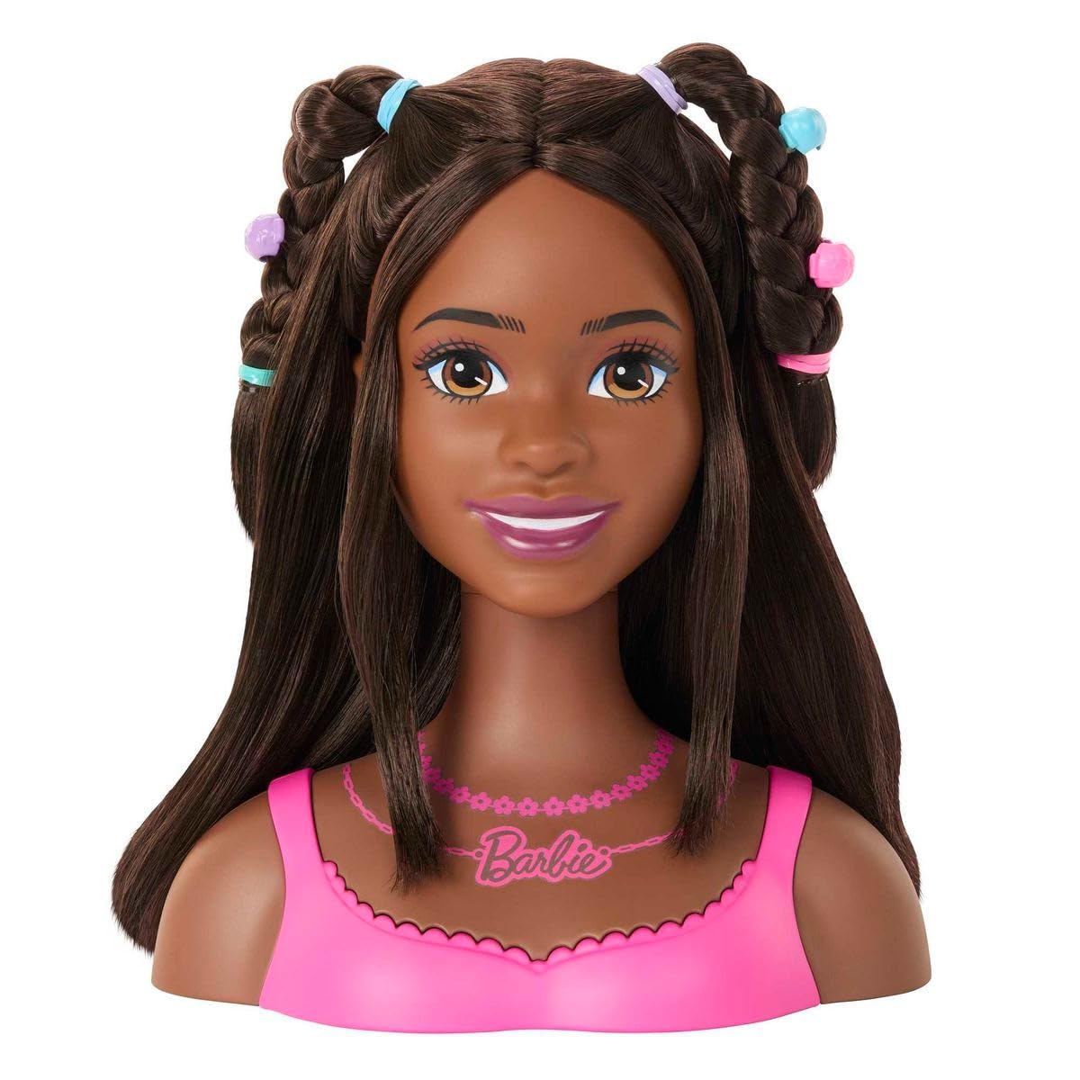 Barbie Doll Styling Head featuring barrettes and beads for colorful looks.