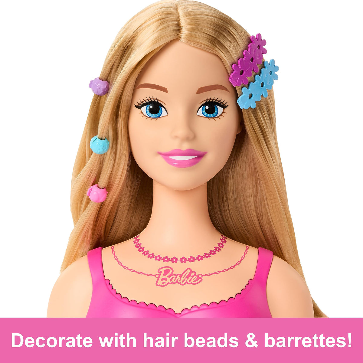 Barbie Styling Head demonstrates endless looks with accessories.