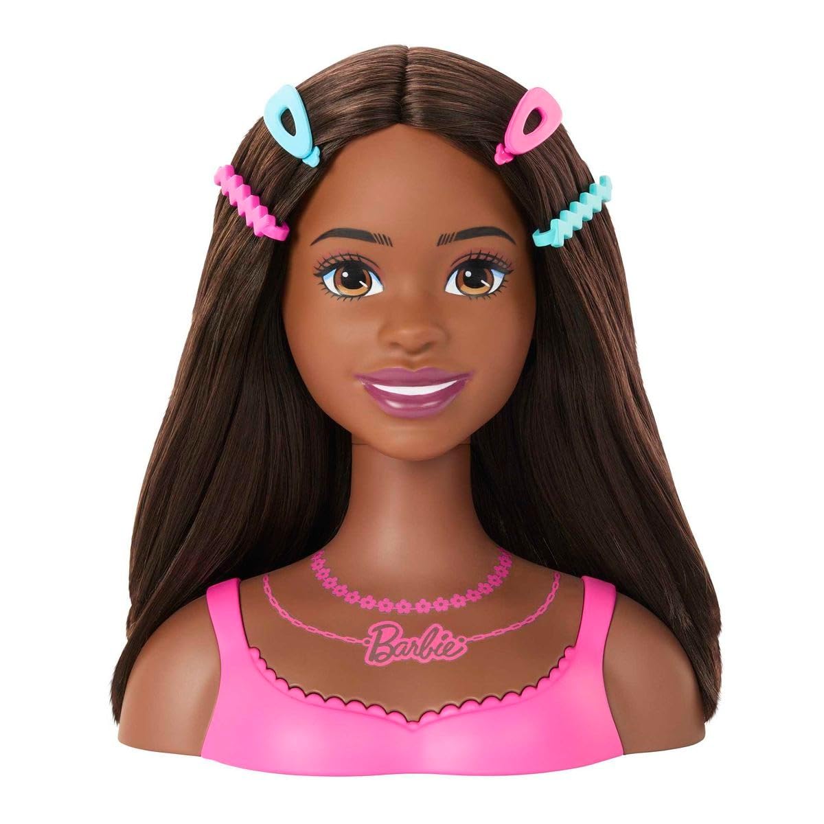 Barbie Styling Head with beads and hair ties for vibrant hairstyles.