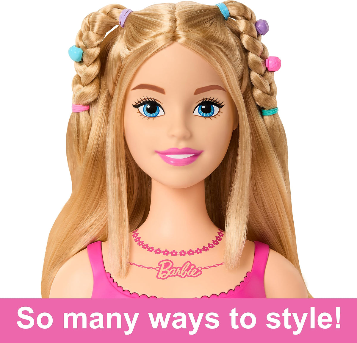 Barbie Styling Head necklace-inspired collar detail adds chic vibe.