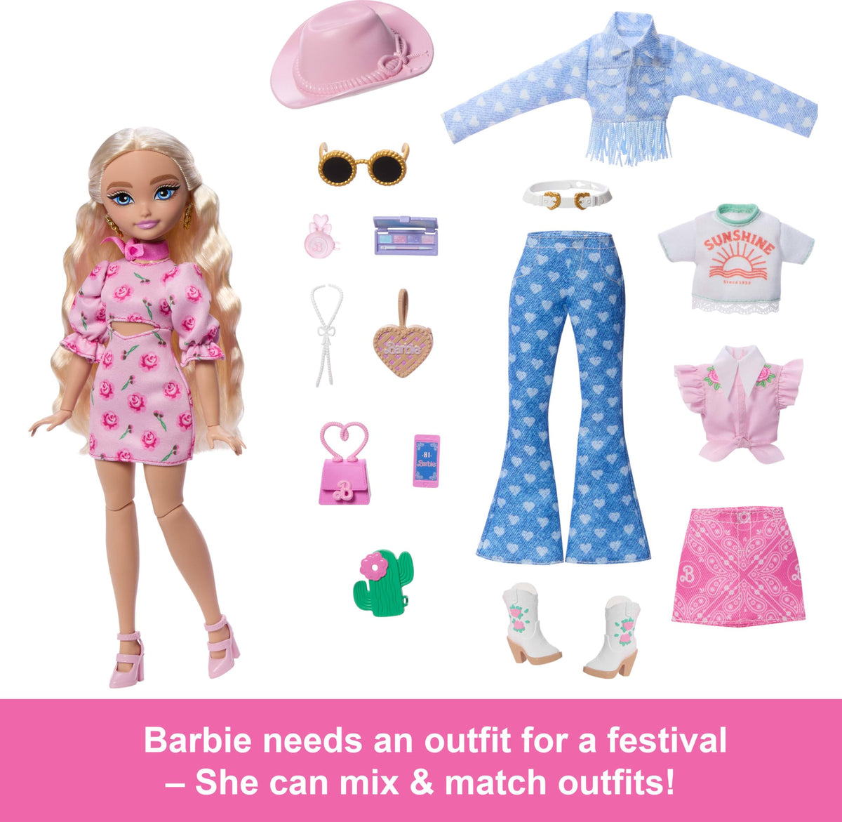Barbie Dream Besties paisley pink skirt for colorful outfits.