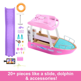 Barbie Dream Boat kitchen area enables pretend meals during playtime with friends.